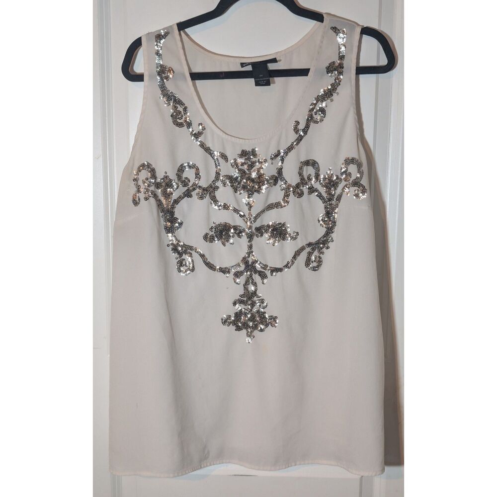 Lane Bryant Sequin Sleeveless Blouse Women Plus Size 22 Cream Beige Dressy